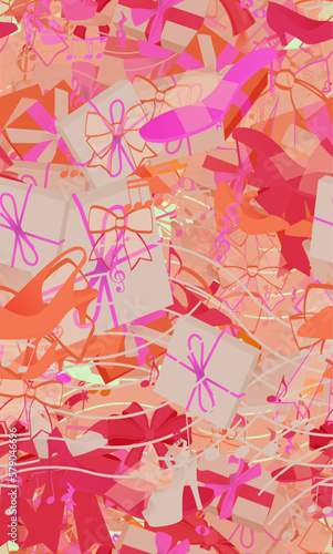 Background pattern abstract design texture. Seamless. Theme is about elegant, dressing, crotchet, minim, quaver, footwear, anniversary, christmas, slingback shoes, wedding, ribbons, ribbon