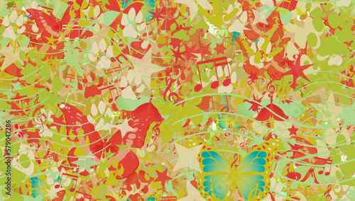 Background pattern abstract design texture. Seamless. Theme is about crotchet, animal tracks, graphic, wild, silhouette, lynx, stars, musical key, fox, art, pets, design, dog, drawing