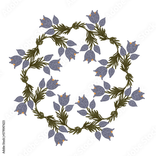 Floral Frame isolated on white background. Silhouette circle of leaves. Flora...