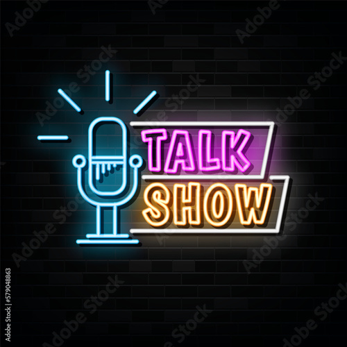 Neon sign talk show with brick wall background vector