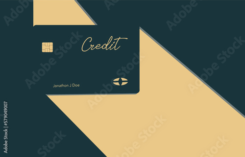 A green generic credit card is seen in a unique geometric design vector image.