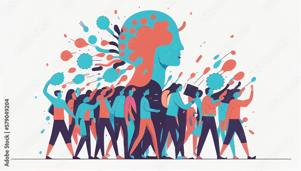Obraz premium Neurodivergent people for their health rights. Diversity: behavioral, emotional and psychological. Emotional Self Care abstract concept to avoid mental disorder. World mental health day. Ai generated.