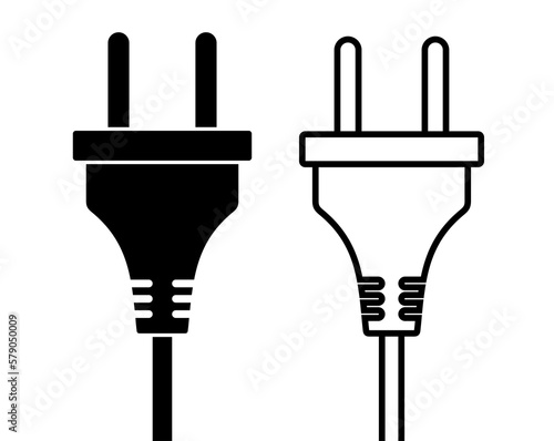 Plug icon, with electric cord. Electrical plug, electrical appliances power symbol.  photo