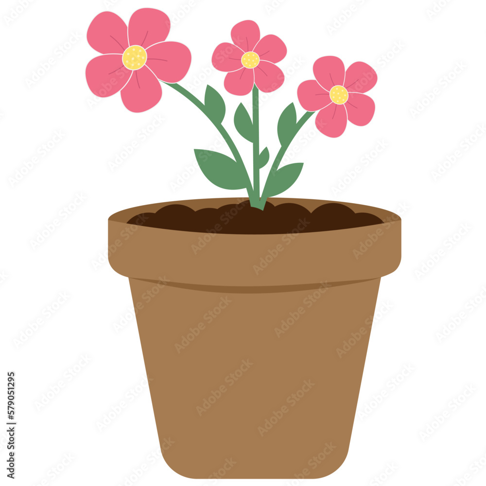 Flower pot with a plant. Flat vector illustration Flower pot with a plant. Flat vector illustration