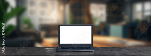 Wallpaper Mural Laptop computer on desk at office or co-working space, Laptop with white blank on screen and blurred background , working space concept. Torontodigital.ca