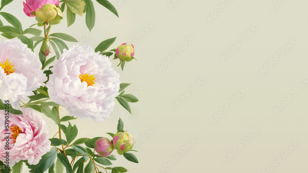 Postcard with peonies for invitations or weddings