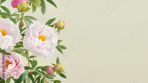 Postcard with peonies for invitations or weddings