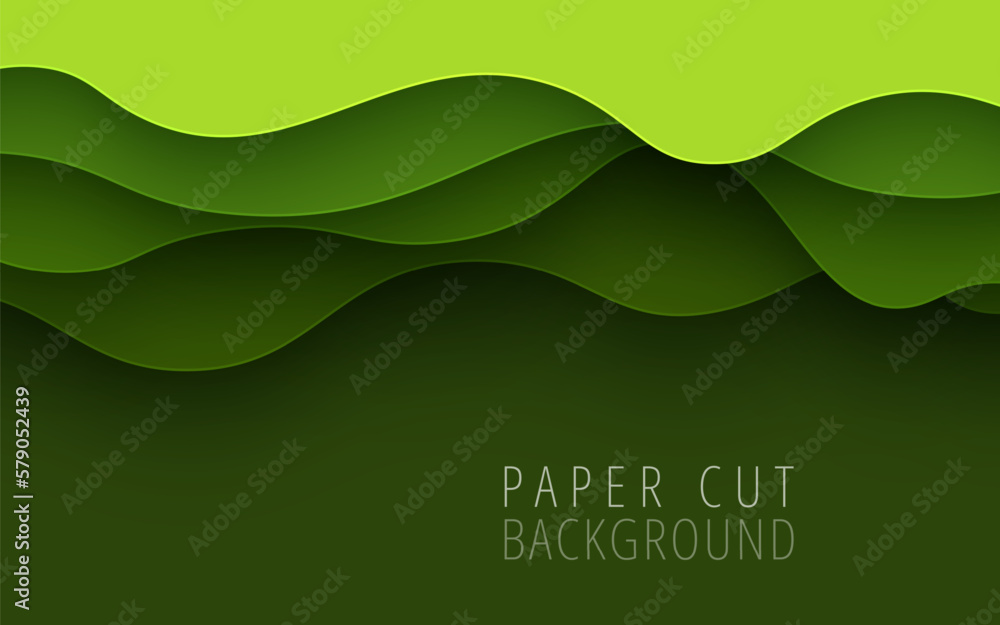 abstract green color dynamic wavy overlap layers papercut background. eps10 vector