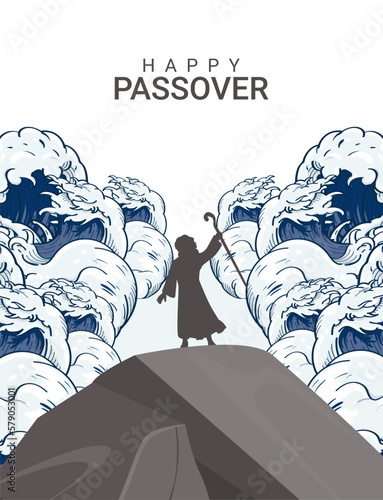 happy passover poster template with moses illustration