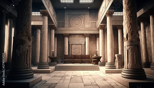 Classic grand temple interior background. Generative AI technology.