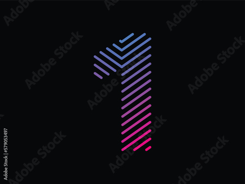 Digit 1 is written with colorful digital lines. Abstract digit 1 logo design template. Logo type vector design