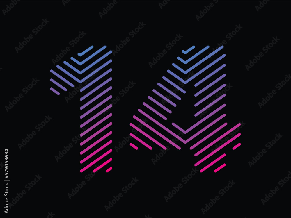 Digit 14 is written with colorful digital lines. Abstract digit 14 logo design template. Logo type vector design Digit 14 is written with colorful digital lines. Abstract digit 14 logo design template. Logo type vector design