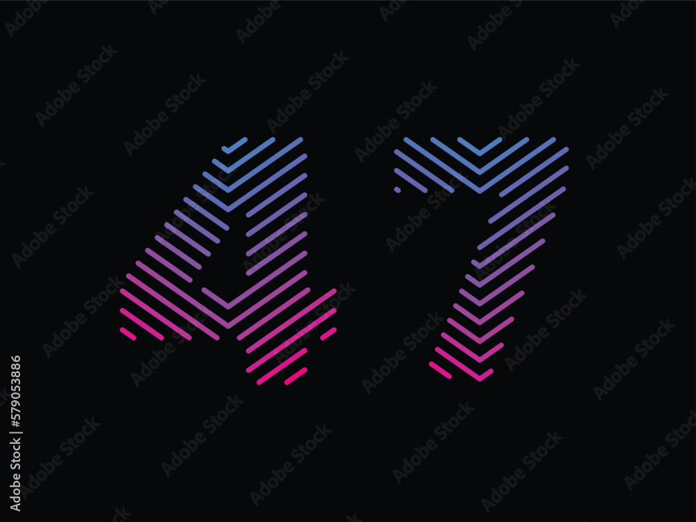 Digit 47 is written with colorful digital lines. Abstract digit 47 logo design template. Logo type vector design Digit 47 is written with colorful digital lines. Abstract digit 47 logo design template. Logo type vector design