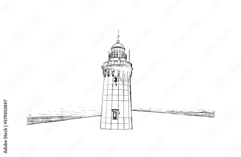 Building view with landmark of Praia is the 
capital of Cape Verde. Hand drawn sketch  illustration in vector.