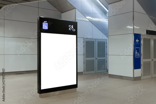Blank mock up for vertical poster advertising; 6 sheet digital display in MRT station; OOH out of home template