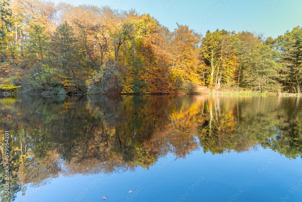 Herbststimmung am Wiembecketeich, Externsteine, Horn-Bad Meinberg, Nordrhein-Westfalen