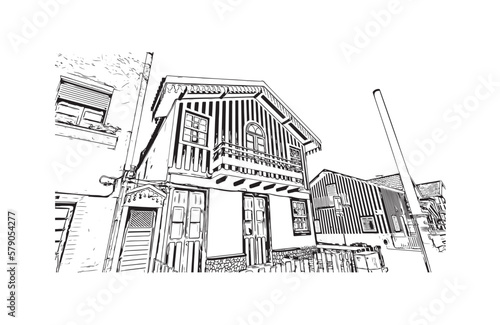 Building view with landmark of Praia is the 
capital of Cape Verde. Hand drawn sketch  illustration in vector.