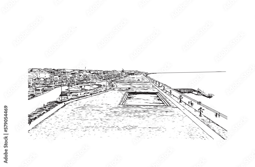 Fototapeta premium Building view with landmark of Praia is the capital of Cape Verde. Hand drawn sketch illustration in vector.