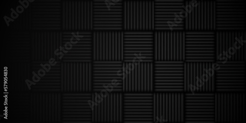 Black acoustic wall. Sound studio wall panels. Recording studio backdrop. Acoustical noise reduction foam. Music room. Soundproof room. Vector editable image.