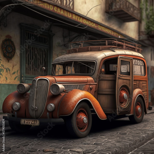 vintage car in an ancient city. generated A.I. © RODRIGO