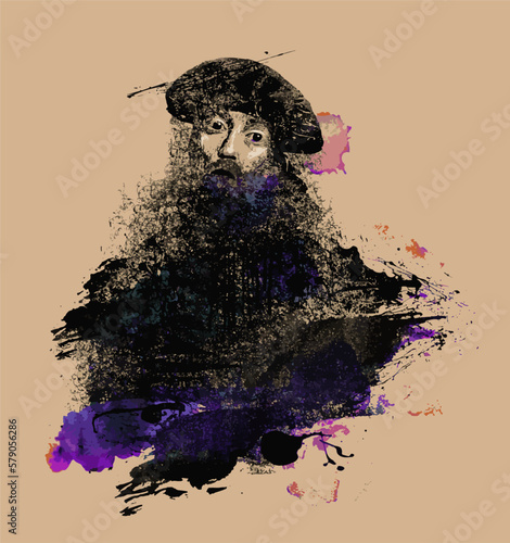 Here is a portrait of renaissance rebel Baldassare Castiglione, a 16th century Italian diplomat and critic of the Vatican. This is a vector.