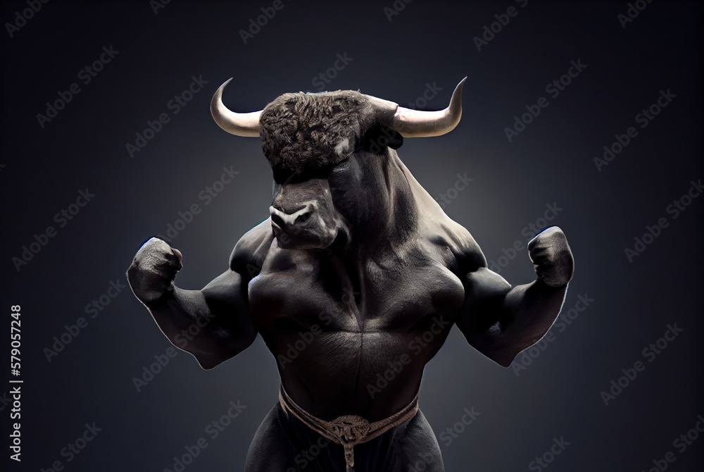 Fototapeta premium Stock bulls are stronger than ever. The bull is a symbol of an uptrend, growth and profit on the stock exchange. AI.