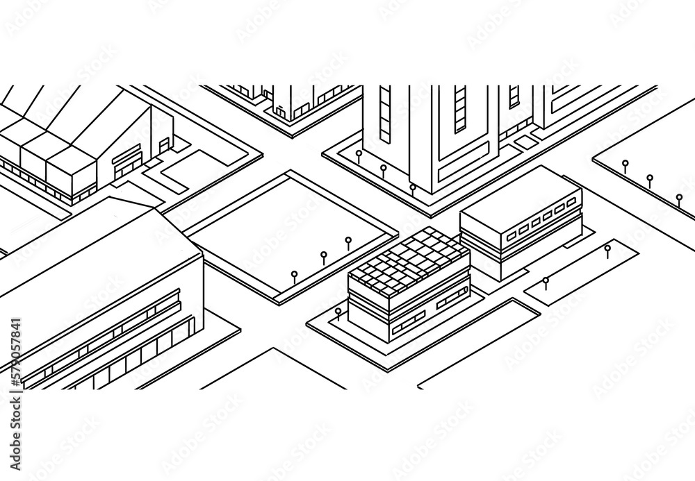 isometric illustration of  building city, drawing on white background 