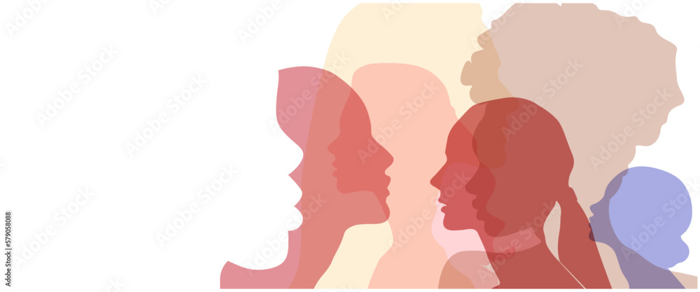 Women silhouette head isolated. Women's history month banner.	
