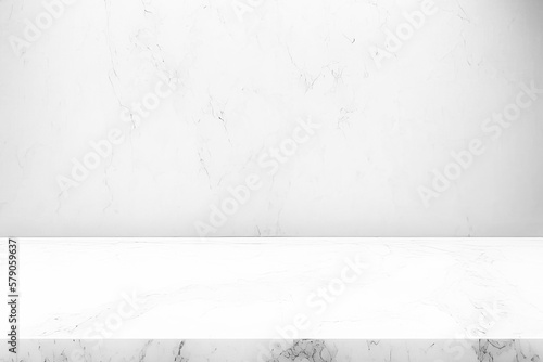 Empty white marble table top on white wall mock up banner abstract background for display your packaging or mockup design template