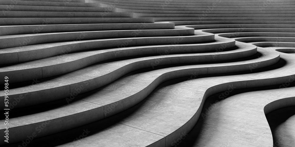 Architectural design of curvilinear stairs. Stair step concrete