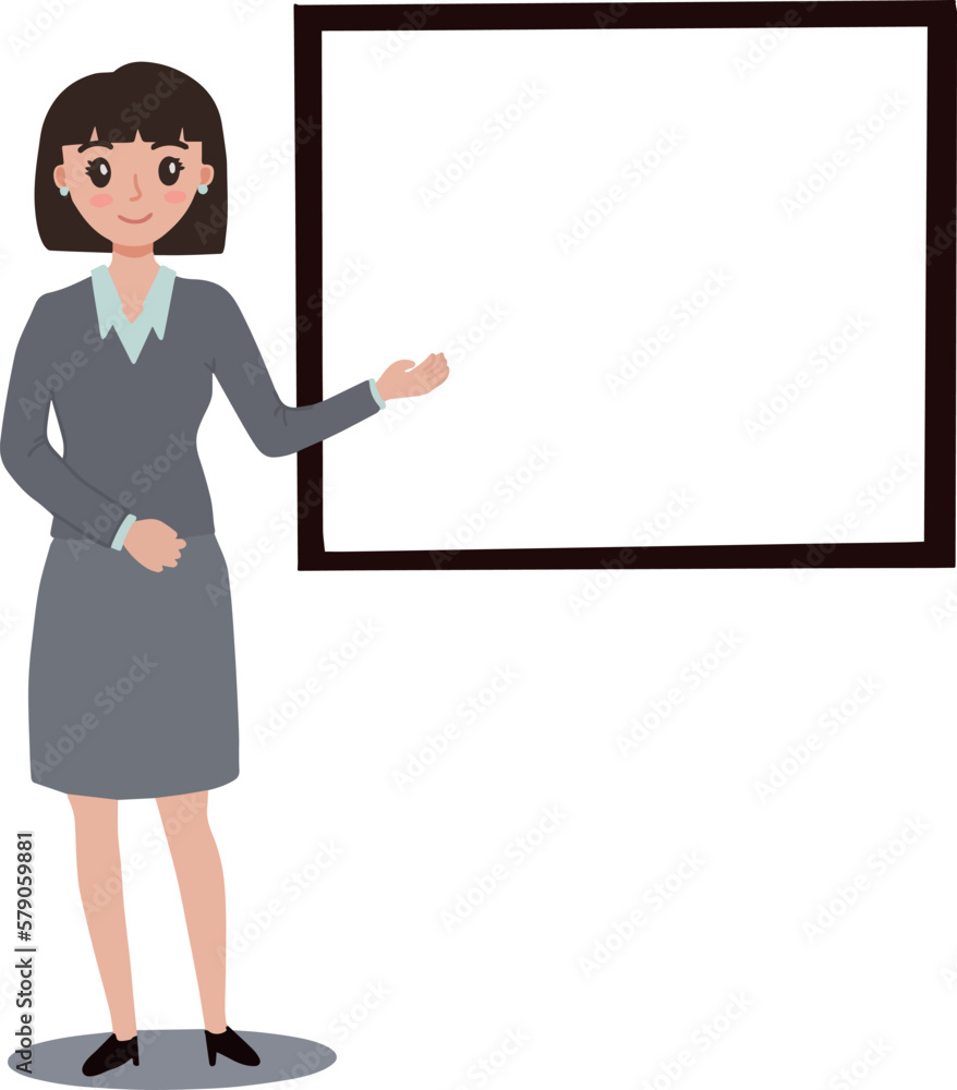 Portrait of pretty bussiness woman showing presentation smiling face pointing away hand vector illustration Portrait of pretty bussiness woman showing presentation smiling face pointing away hand vector illustration