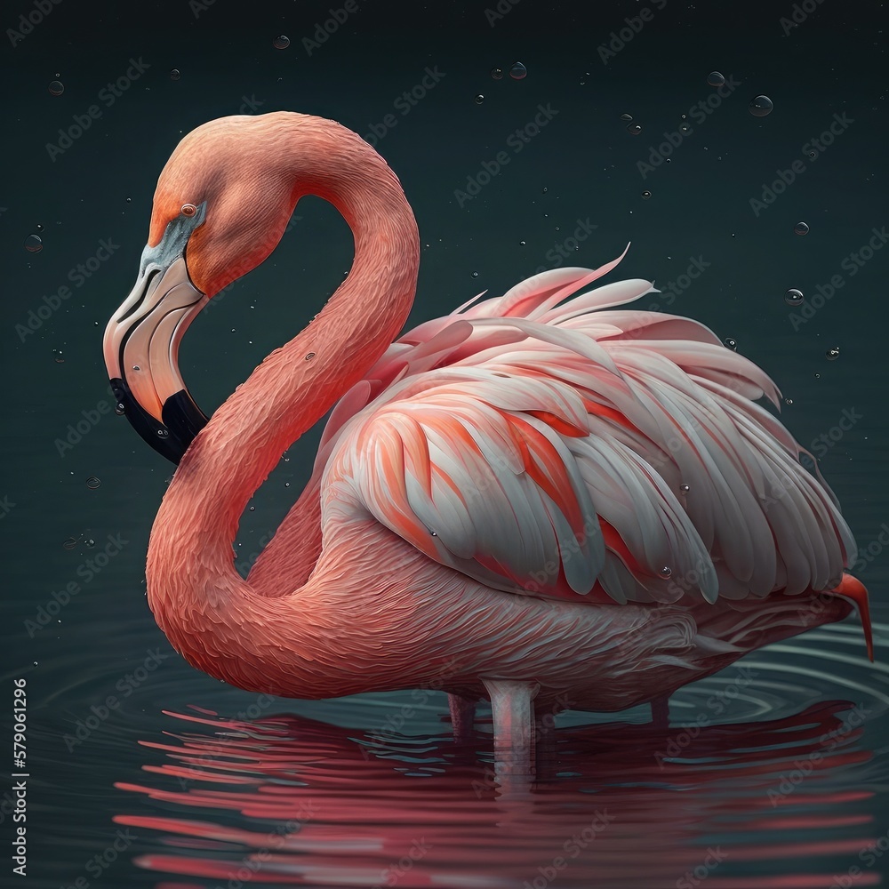 Fototapeta premium Pink flamingo in the water. Generative AI