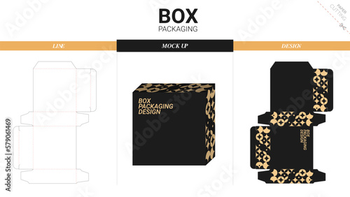 Box packaging and mockup die cut template