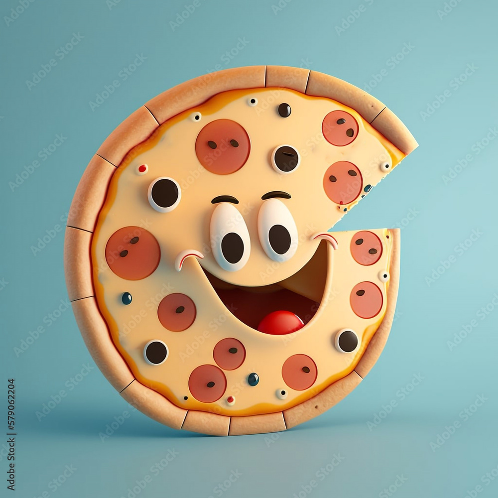 Obraz premium Cute 3D Cartoon Pizza Character with Happy Smile generative ai