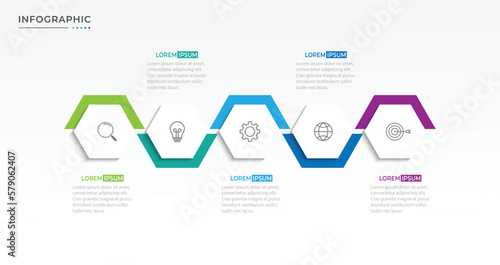 Business infographic design with 3 options. Vector thin line label with hexagons template.