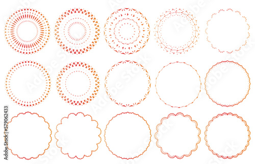 赤色の線だけの円形のフレーム素材セット