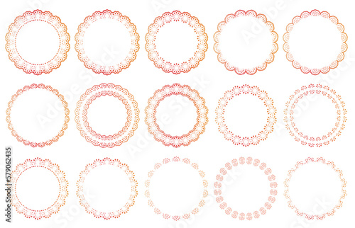 赤色の線だけの円形レースのフレーム素材セット