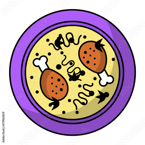Tom kha gai Concept, hai coconut soup vector outline color icon design, Asian Cuisine symbol, Famous Dish Sign, Street Food stock illustration 