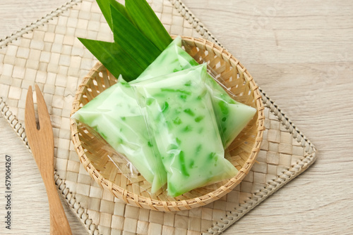 Kue Jentik Manis, Indonesian traditional snack made from hunkwe flour, sago pearl, and coconut milk.
 photo