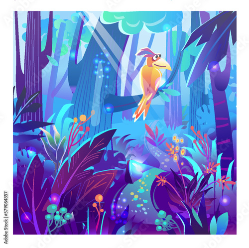 Magical forest, Vector fairy tale illustration