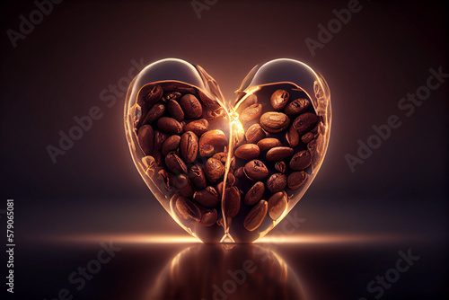 3D render hearth shape from coffee bean, Generative AI.