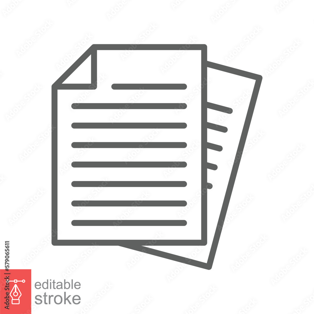 Document line icon. Simple outline style. Note, information, paper, sheet, pictogram, contract, copy concept. Page file, list text vector illustration isolated for web design. Editable stroke EPS 10. Document line icon. Simple outline style. Note, information, paper, sheet, pictogram, contract, copy concept. Page file, list text vector illustration isolated for web design. Editable stroke EPS 10.