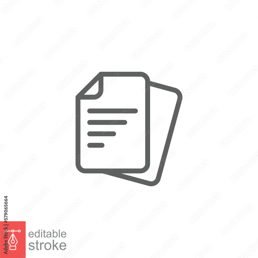 Document line icon. Simple outline style. Note, information, paper, sheet, pictogram, contract, copy concept. Page file, list text vector illustration isolated for web design. Editable stroke EPS 10. Document line icon. Simple outline style. Note, information, paper, sheet, pictogram, contract, copy concept. Page file, list text vector illustration isolated for web design. Editable stroke EPS 10.