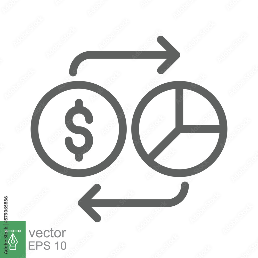Dollar repurchase line icon. Simple outline style for web and app. Accountant, accumulated, cash, coin, currency exchange. Vector illustration isolated on white background. Editable stroke EPS 10. Dollar repurchase line icon. Simple outline style for web and app. Accountant, accumulated, cash, coin, currency exchange. Vector illustration isolated on white background. Editable stroke EPS 10.