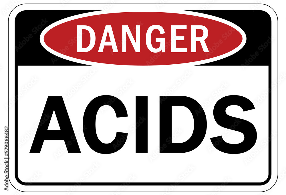 Acid chemical warning sign and labels acids