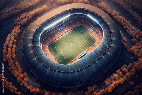 Leinwand Poster Dramatic view of soccer stadium. Photo generative AI