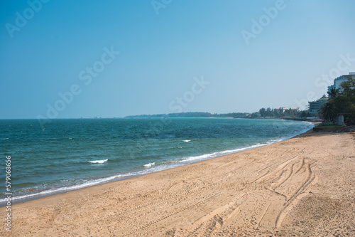 View of tropical sea and sandy beach on sunny day in summer © Mumemories