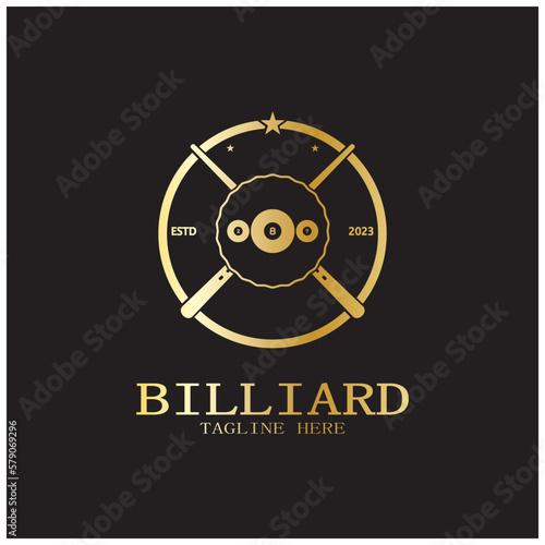simple billiards logo template illustration with billiard balls and sticks,design for billiards booth,billiards business,bills competition,mobile billiards game,app,badge,billiards sport,vector