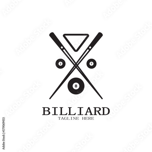 simple billiards logo template illustration with billiard balls and sticks,design for billiards booth,billiards business,bills competition,mobile billiards game,app,badge,billiards sport,vector
