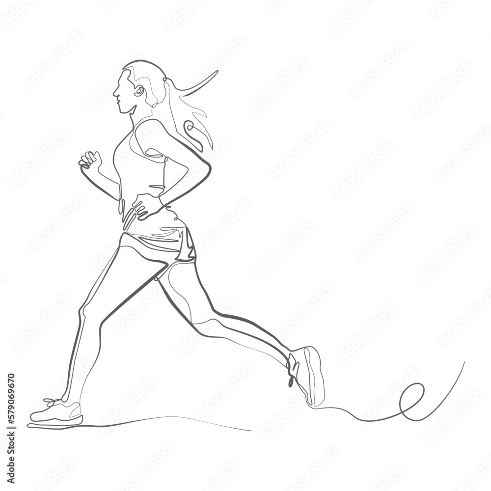 Fototapeta premium One Line Vector drawing of a female runner